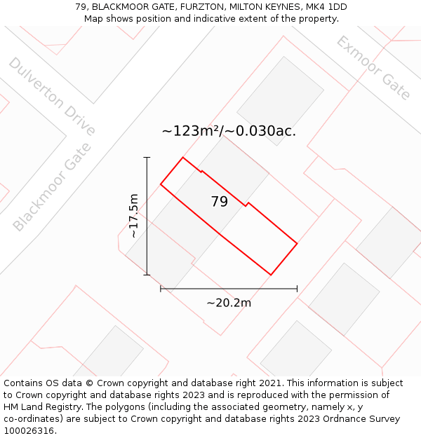 79, BLACKMOOR GATE, FURZTON, MILTON KEYNES, MK4 1DD: Plot and title map