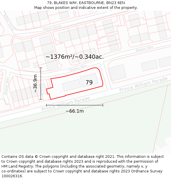 79, BLAKES WAY, EASTBOURNE, BN23 6EN: Plot and title map