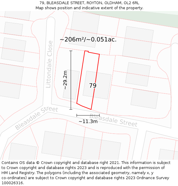 79, BLEASDALE STREET, ROYTON, OLDHAM, OL2 6RL: Plot and title map