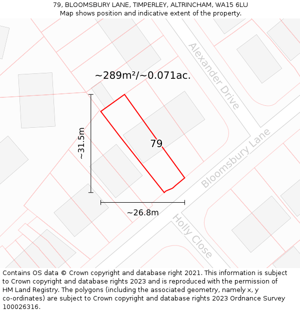 79, BLOOMSBURY LANE, TIMPERLEY, ALTRINCHAM, WA15 6LU: Plot and title map