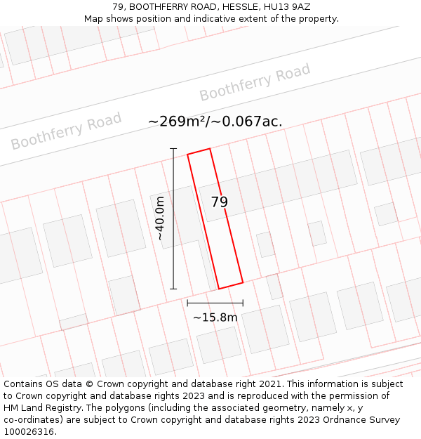 79, BOOTHFERRY ROAD, HESSLE, HU13 9AZ: Plot and title map