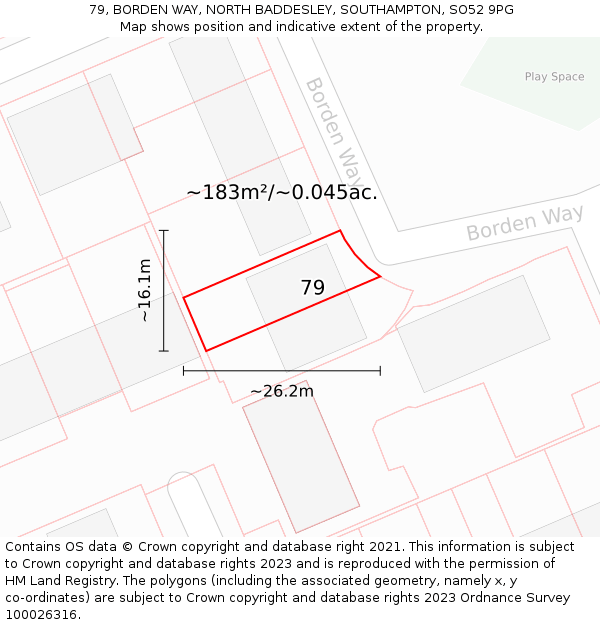 79, BORDEN WAY, NORTH BADDESLEY, SOUTHAMPTON, SO52 9PG: Plot and title map