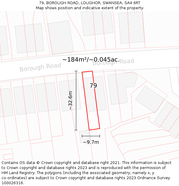 79, BOROUGH ROAD, LOUGHOR, SWANSEA, SA4 6RT: Plot and title map