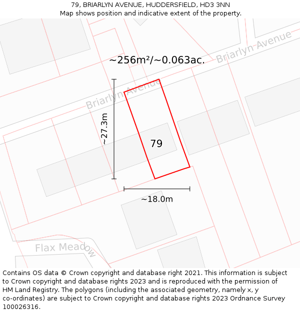 79, BRIARLYN AVENUE, HUDDERSFIELD, HD3 3NN: Plot and title map