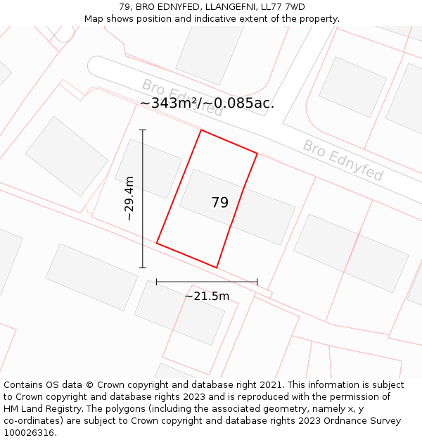 79, BRO EDNYFED, LLANGEFNI, LL77 7WD: Plot and title map