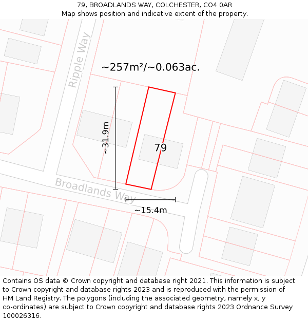 79, BROADLANDS WAY, COLCHESTER, CO4 0AR: Plot and title map