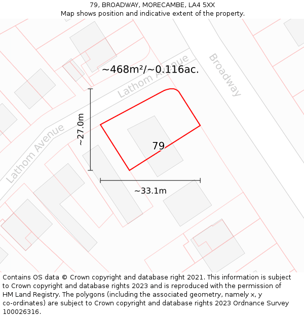 79, BROADWAY, MORECAMBE, LA4 5XX: Plot and title map