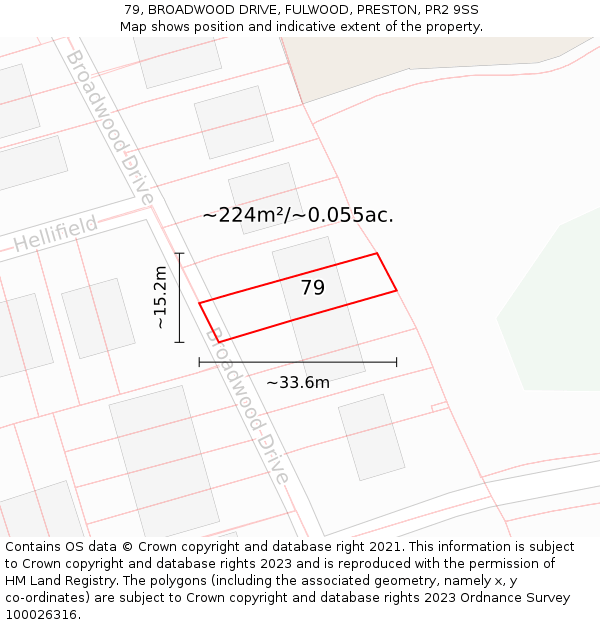 79, BROADWOOD DRIVE, FULWOOD, PRESTON, PR2 9SS: Plot and title map