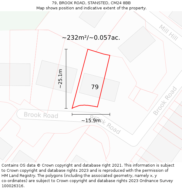 79, BROOK ROAD, STANSTED, CM24 8BB: Plot and title map