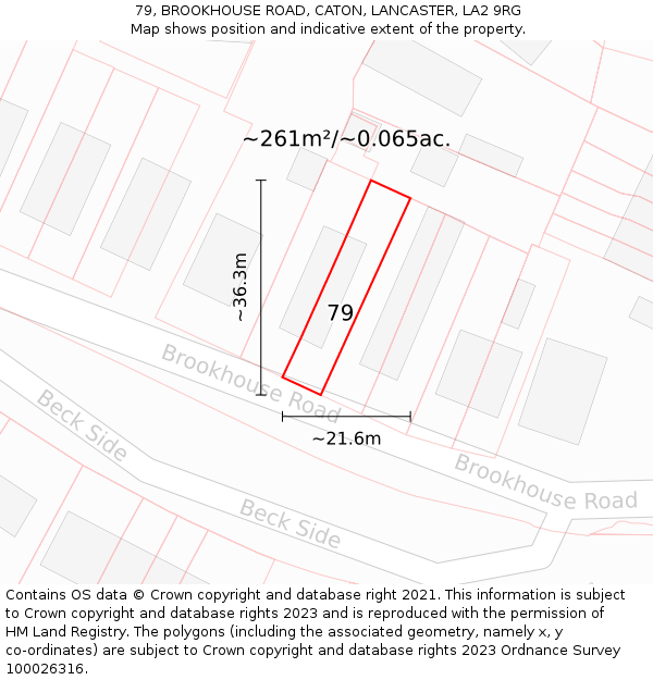 79, BROOKHOUSE ROAD, CATON, LANCASTER, LA2 9RG: Plot and title map