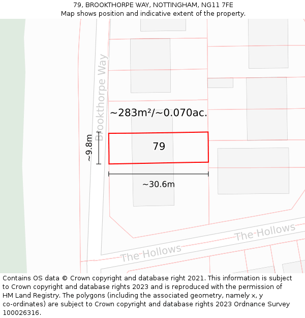 79, BROOKTHORPE WAY, NOTTINGHAM, NG11 7FE: Plot and title map