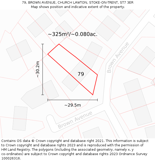 79, BROWN AVENUE, CHURCH LAWTON, STOKE-ON-TRENT, ST7 3ER: Plot and title map