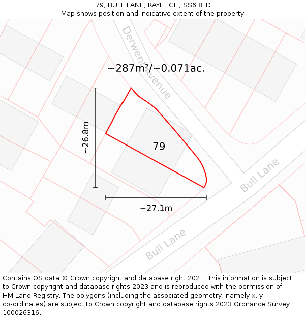 79, BULL LANE, RAYLEIGH, SS6 8LD: Plot and title map