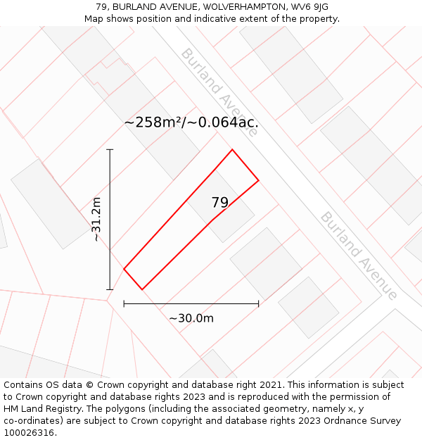 79, BURLAND AVENUE, WOLVERHAMPTON, WV6 9JG: Plot and title map