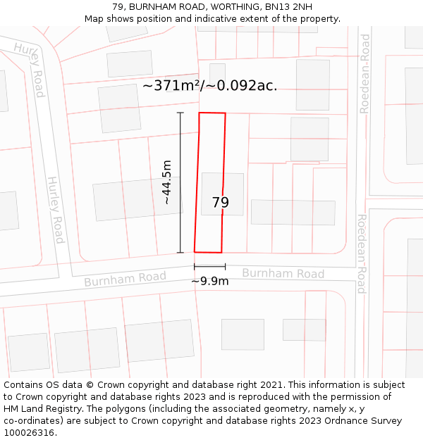 79, BURNHAM ROAD, WORTHING, BN13 2NH: Plot and title map