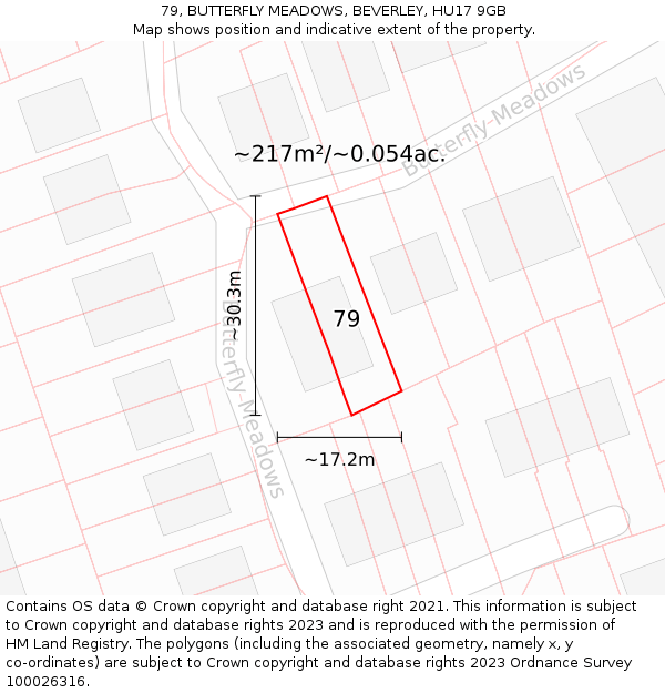 79, BUTTERFLY MEADOWS, BEVERLEY, HU17 9GB: Plot and title map