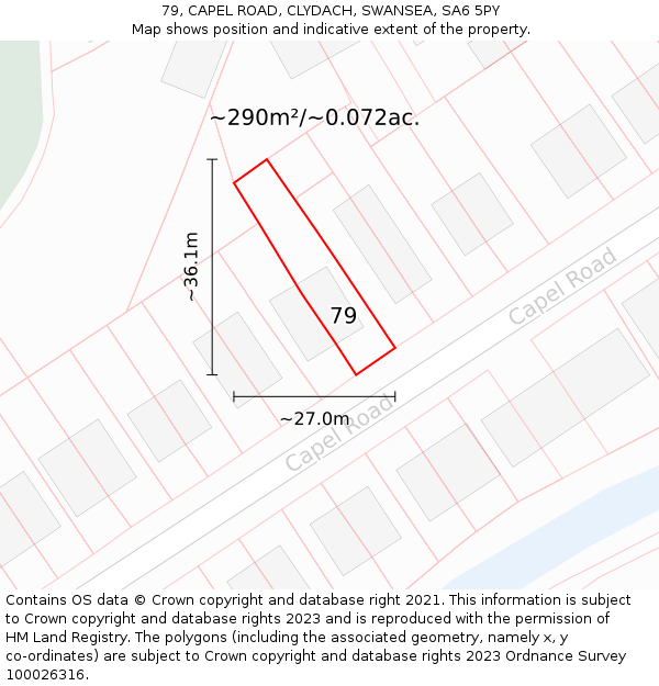 79, CAPEL ROAD, CLYDACH, SWANSEA, SA6 5PY: Plot and title map