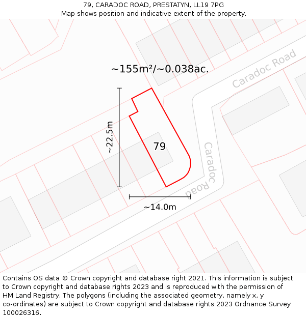 79, CARADOC ROAD, PRESTATYN, LL19 7PG: Plot and title map