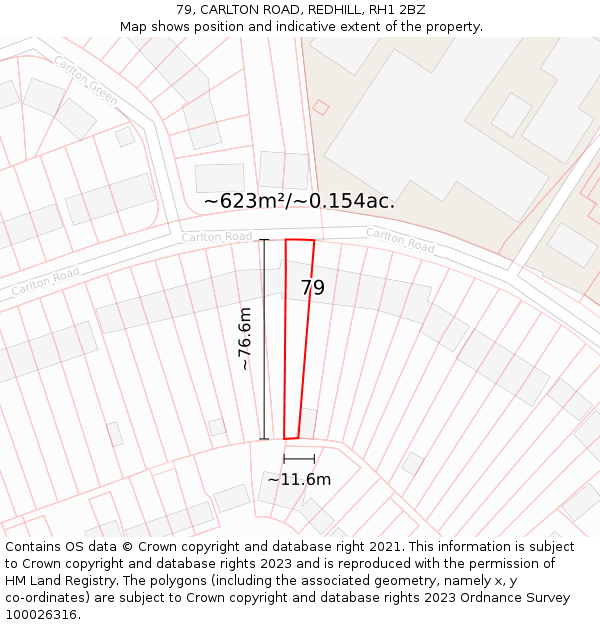 79, CARLTON ROAD, REDHILL, RH1 2BZ: Plot and title map