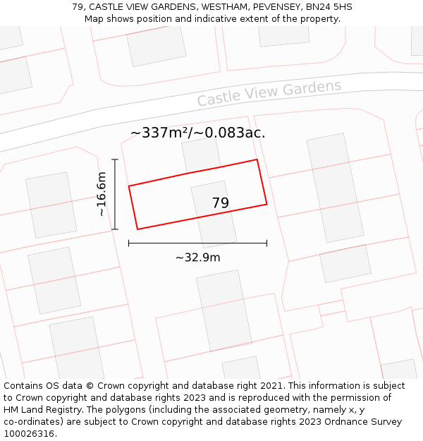 79, CASTLE VIEW GARDENS, WESTHAM, PEVENSEY, BN24 5HS: Plot and title map