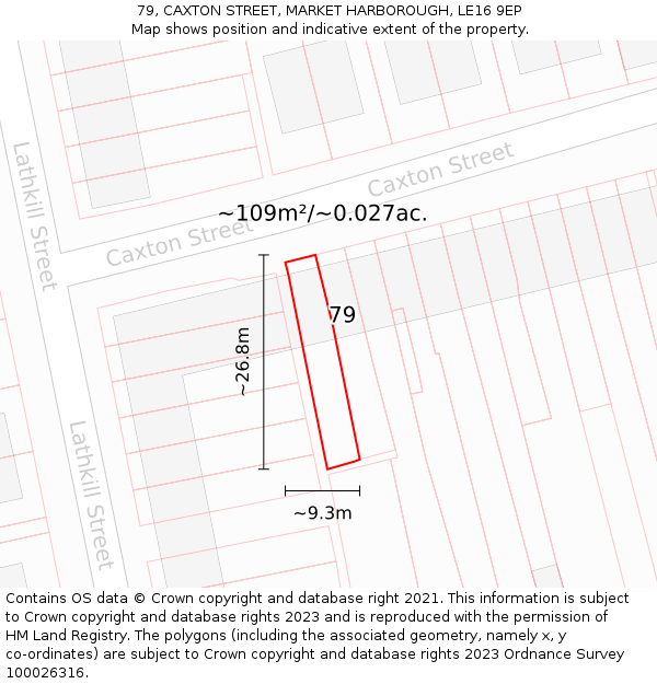 79, CAXTON STREET, MARKET HARBOROUGH, LE16 9EP: Plot and title map