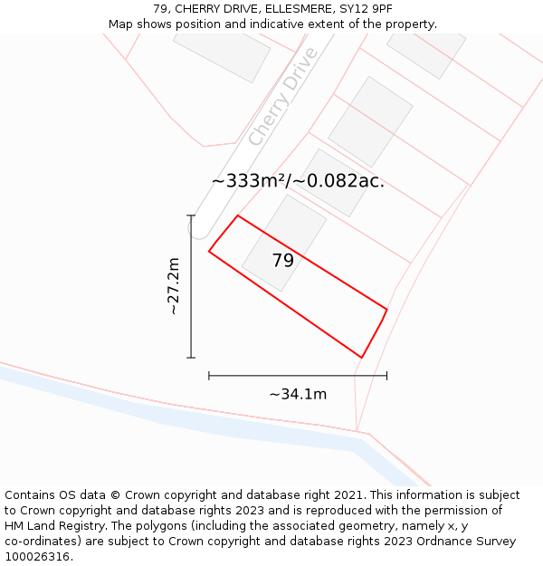 79, CHERRY DRIVE, ELLESMERE, SY12 9PF: Plot and title map