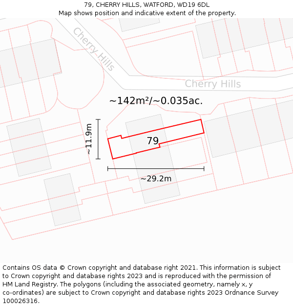 79, CHERRY HILLS, WATFORD, WD19 6DL: Plot and title map