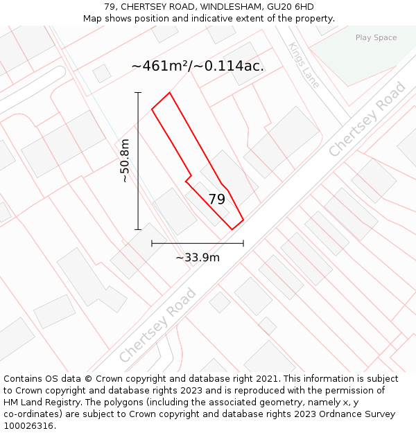 79, CHERTSEY ROAD, WINDLESHAM, GU20 6HD: Plot and title map