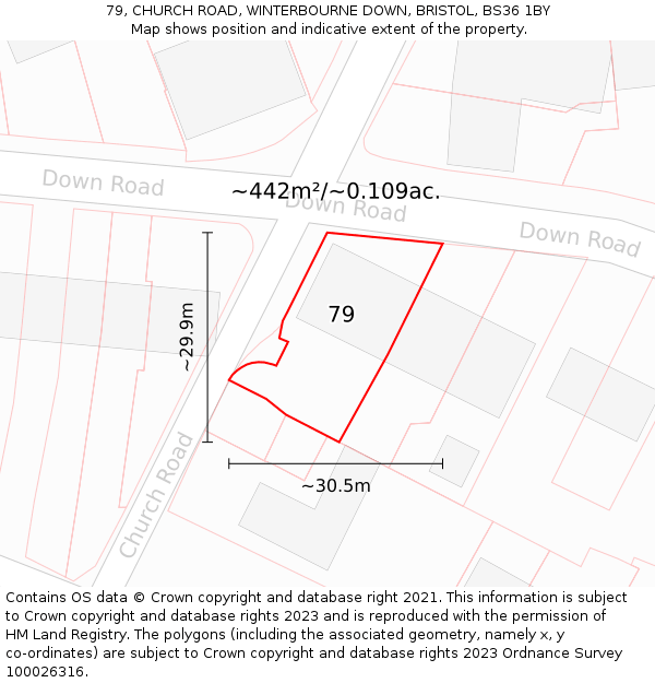 79, CHURCH ROAD, WINTERBOURNE DOWN, BRISTOL, BS36 1BY: Plot and title map