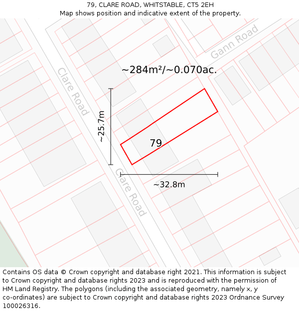 79, CLARE ROAD, WHITSTABLE, CT5 2EH: Plot and title map