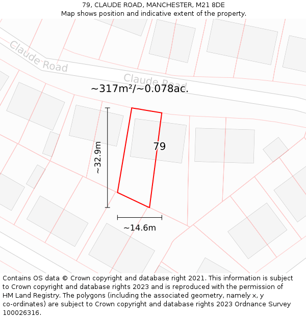 79, CLAUDE ROAD, MANCHESTER, M21 8DE: Plot and title map