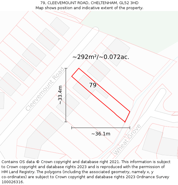 79, CLEEVEMOUNT ROAD, CHELTENHAM, GL52 3HD: Plot and title map