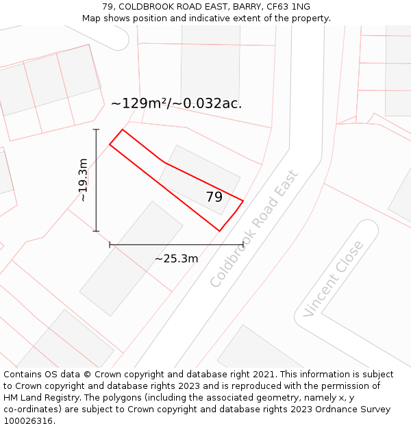 79, COLDBROOK ROAD EAST, BARRY, CF63 1NG: Plot and title map