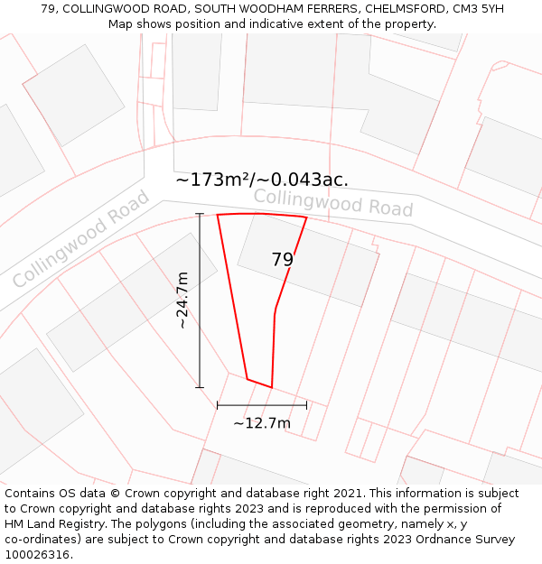 79, COLLINGWOOD ROAD, SOUTH WOODHAM FERRERS, CHELMSFORD, CM3 5YH: Plot and title map