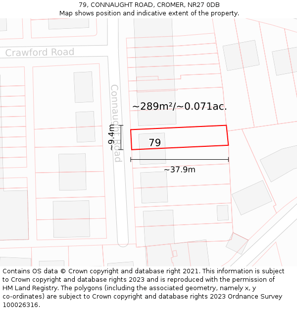 79, CONNAUGHT ROAD, CROMER, NR27 0DB: Plot and title map