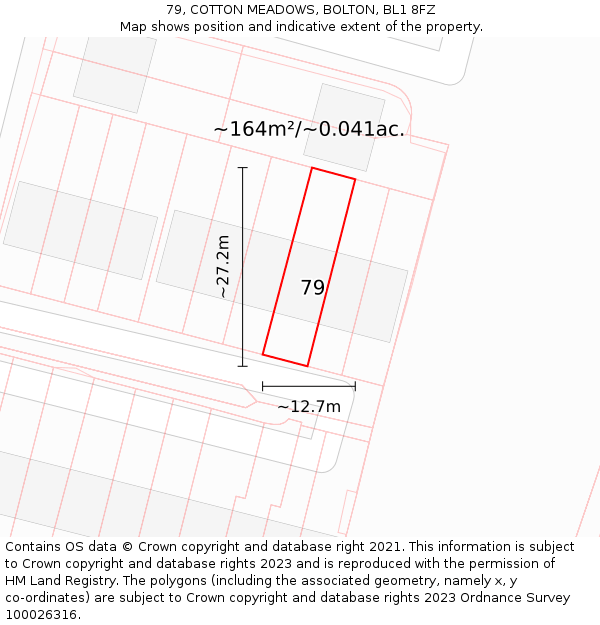 79, COTTON MEADOWS, BOLTON, BL1 8FZ: Plot and title map