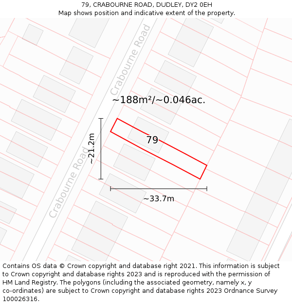 79, CRABOURNE ROAD, DUDLEY, DY2 0EH: Plot and title map