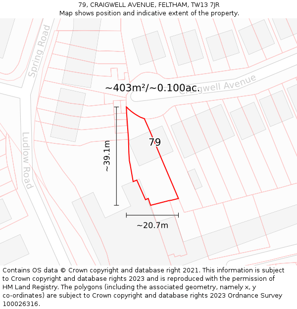 79, CRAIGWELL AVENUE, FELTHAM, TW13 7JR: Plot and title map