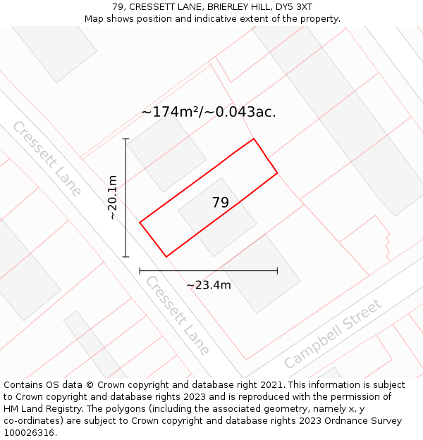 79, CRESSETT LANE, BRIERLEY HILL, DY5 3XT: Plot and title map