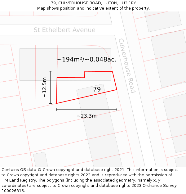 79, CULVERHOUSE ROAD, LUTON, LU3 1PY: Plot and title map