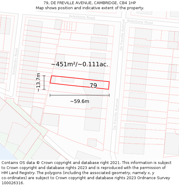 79, DE FREVILLE AVENUE, CAMBRIDGE, CB4 1HP: Plot and title map