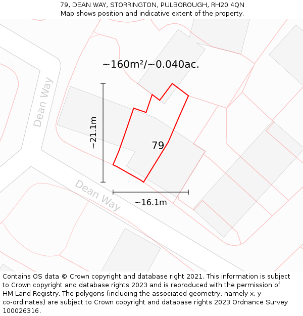 79, DEAN WAY, STORRINGTON, PULBOROUGH, RH20 4QN: Plot and title map