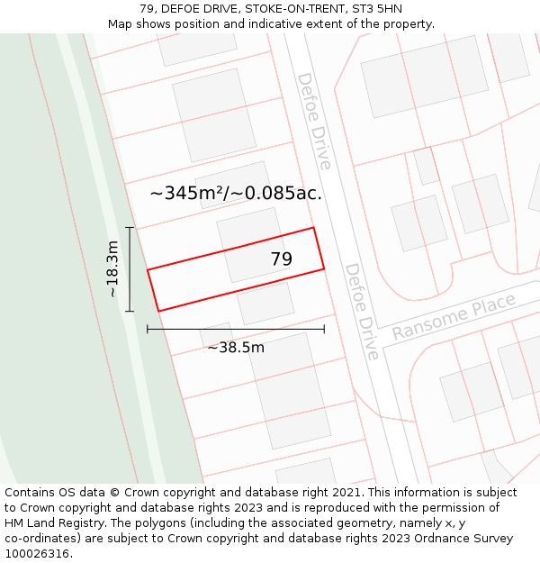 79, DEFOE DRIVE, STOKE-ON-TRENT, ST3 5HN: Plot and title map