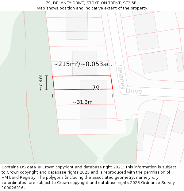 79, DELANEY DRIVE, STOKE-ON-TRENT, ST3 5RL: Plot and title map