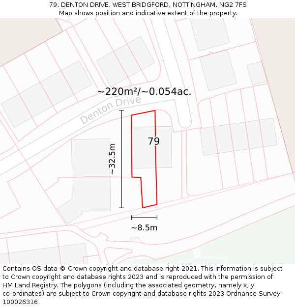 79, DENTON DRIVE, WEST BRIDGFORD, NOTTINGHAM, NG2 7FS: Plot and title map