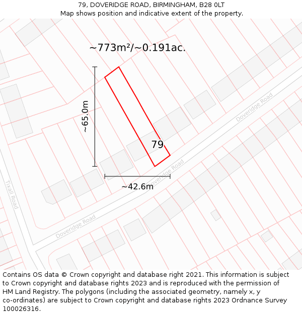 79, DOVERIDGE ROAD, BIRMINGHAM, B28 0LT: Plot and title map