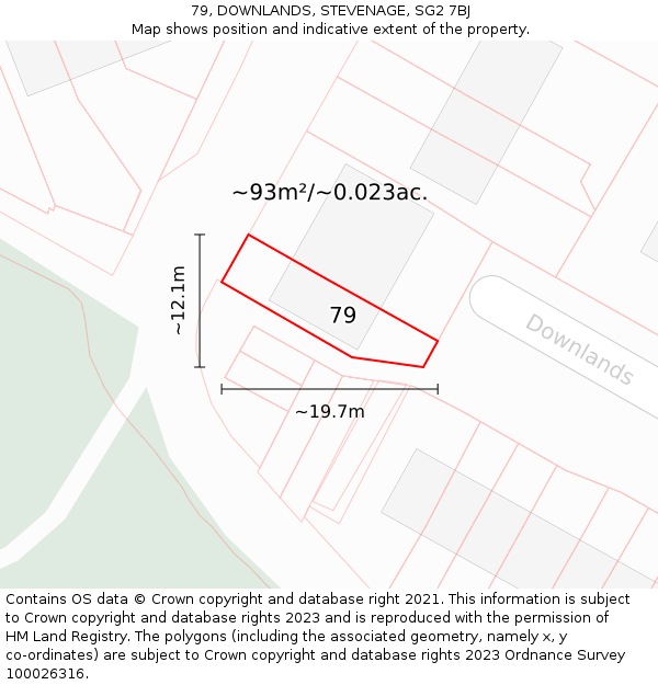 79, DOWNLANDS, STEVENAGE, SG2 7BJ: Plot and title map