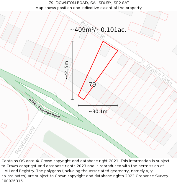 79, DOWNTON ROAD, SALISBURY, SP2 8AT: Plot and title map