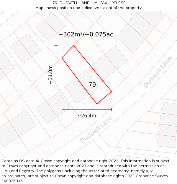 79, DUDWELL LANE, HALIFAX, HX3 0SF: Plot and title map