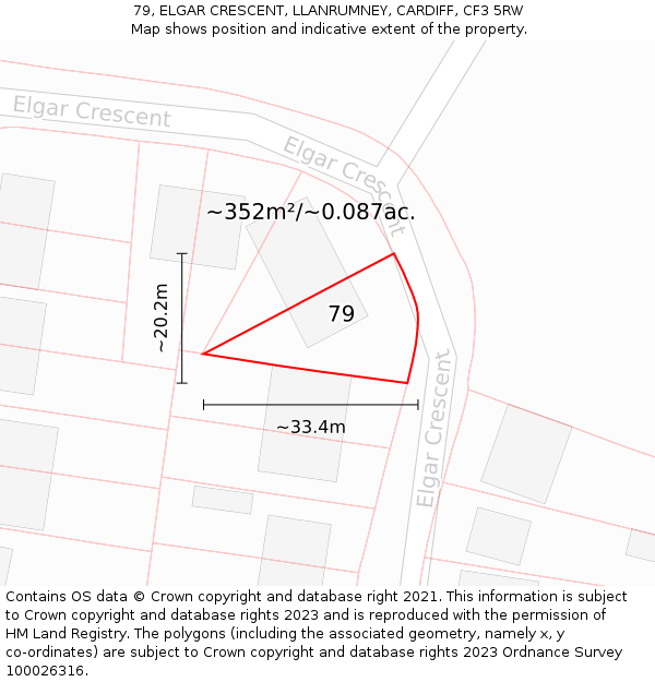 79, ELGAR CRESCENT, LLANRUMNEY, CARDIFF, CF3 5RW: Plot and title map